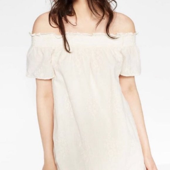 Zara Cream Embroidered Off The Shoulder Dress Sz S - Picture 2 of 9